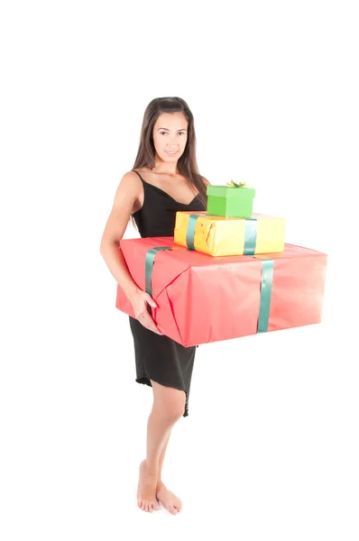 Žena s dárek — Stock fotografie