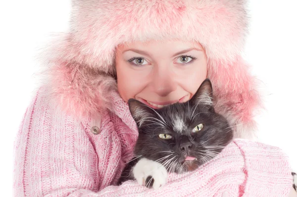 Kobieta z kotem — Zdjęcie stockowe