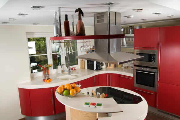 Red modern kitchen — Stock Photo, Image
