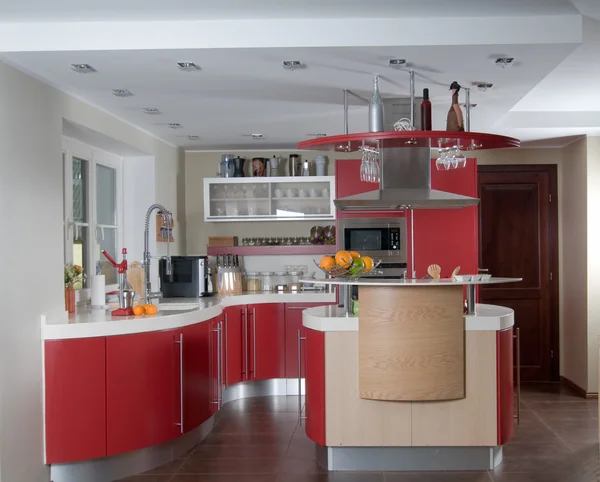 Red modern kitchen — Stock Photo, Image