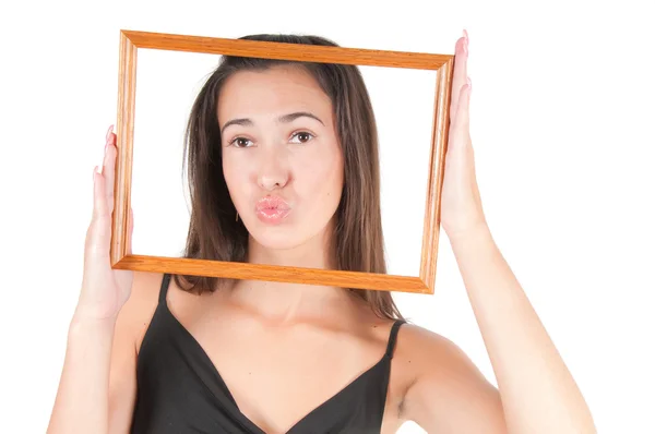 Woman with frame — Stock Photo, Image