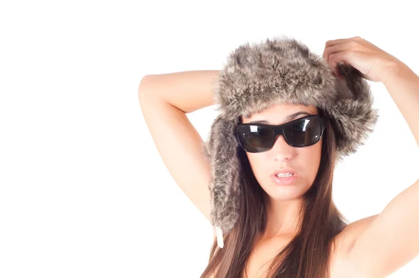 Woman in fur hat — Stock Photo, Image