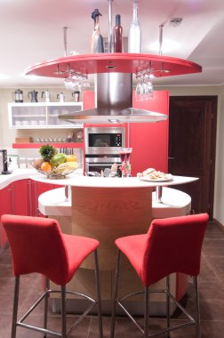 Red modern kitchen clipart