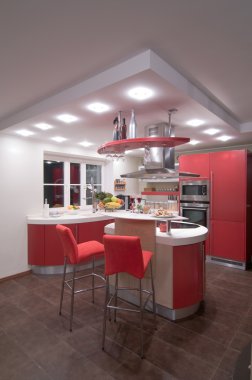 Red modern kitchen. clipart