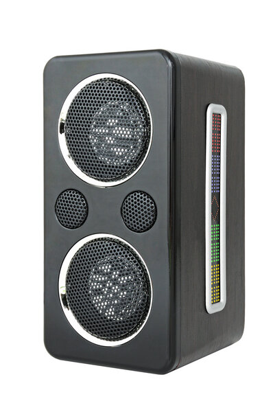 Minispeaker. Audio box for mobile phones and laptops with card-reader, amplifier and MP3 player.