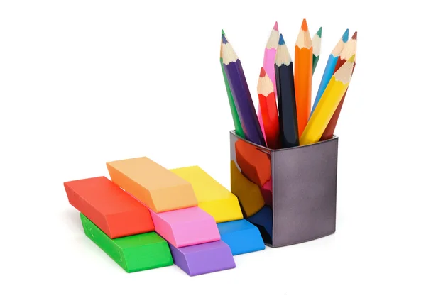 Erasers and pencils — Stock Photo, Image