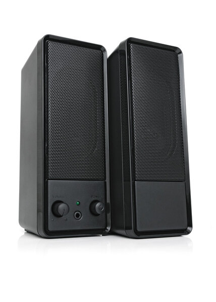 Stereo sound system. Audio system for mobile phones, computer and laptops with amplifier.