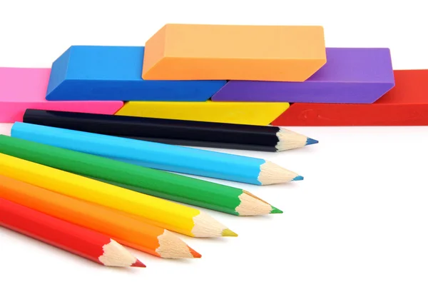 Erasers and pencils — Stock Photo, Image