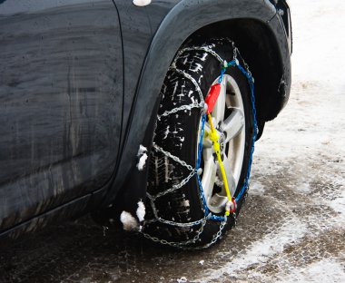 Snow chains on vehicle clipart