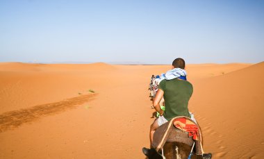 Camel caravan going through the sand clipart