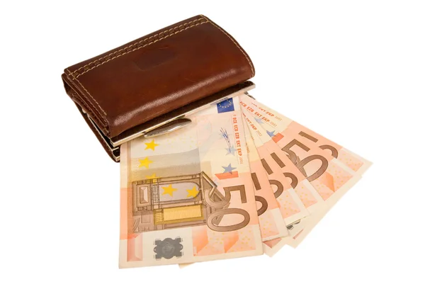 Billetera con billetes en euros —  Fotos de Stock