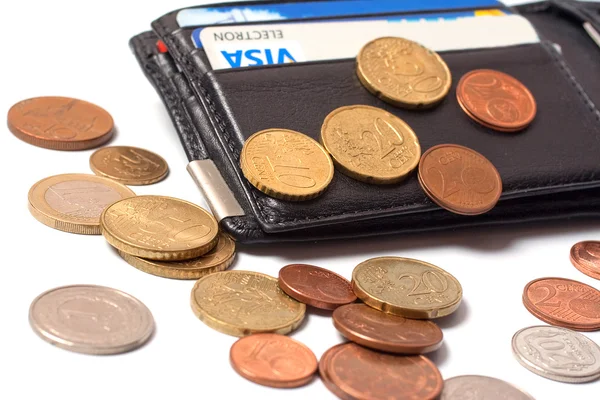 Monedero y monedas — Foto de Stock