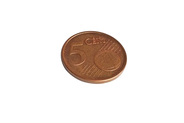 5 centimes d'euro isolé sur blanc — Photo
