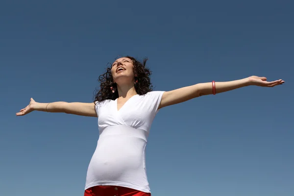 임신한 여자와 하늘 스톡 사진
