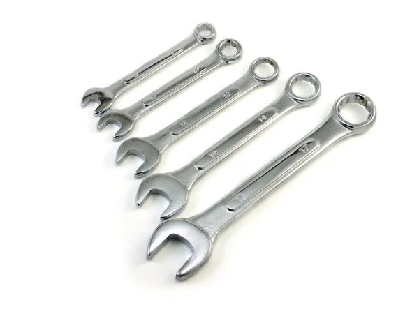 Five chrome-plated wrench — Stock Photo, Image