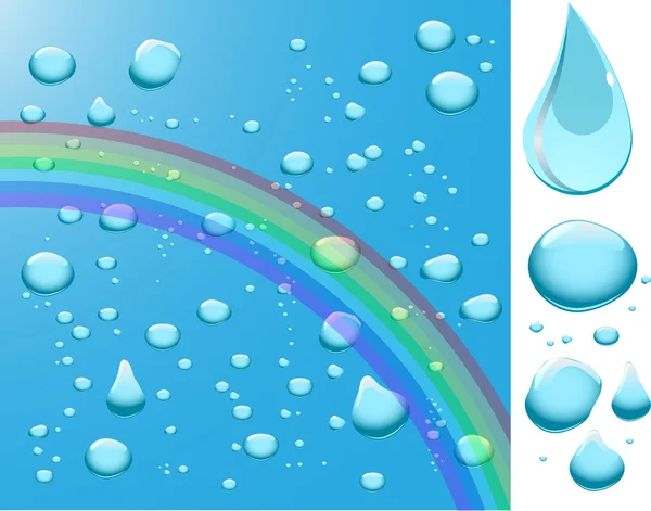 Water drops with rainbow. — Stock Vector