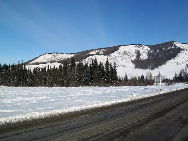 Road in Bugle Altai in winter — Stock Photo, Image