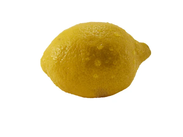 Лимон з краплями води на білому фоні — стокове фото