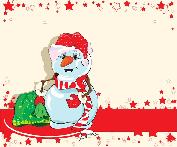 Sneeuwpop met giften van Kerstmis — Stockvector