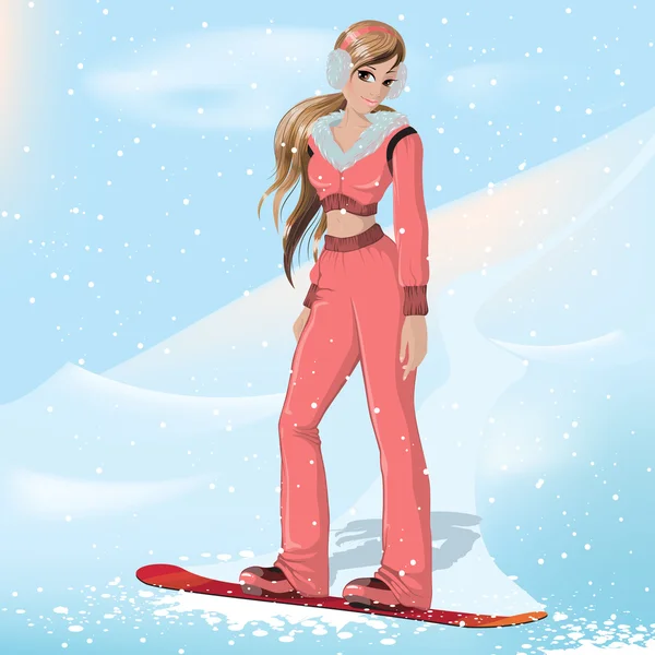 Girl snowboard — Stock vektor