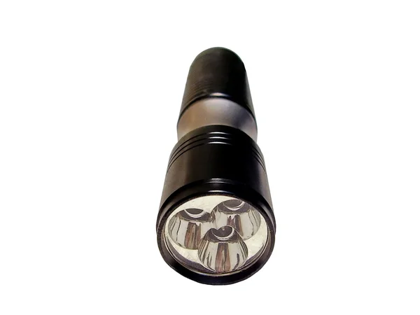 Eine schwarze Taschenlampe isoliert auf weiß — Stockfoto