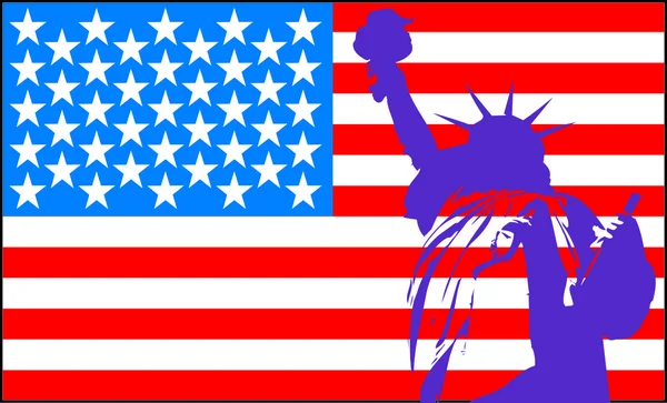 Statua Wolności z flagą amerykańską — Wektor stockowy