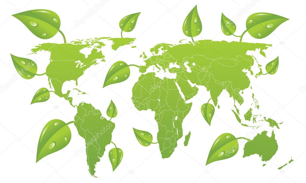 Vector green world map.