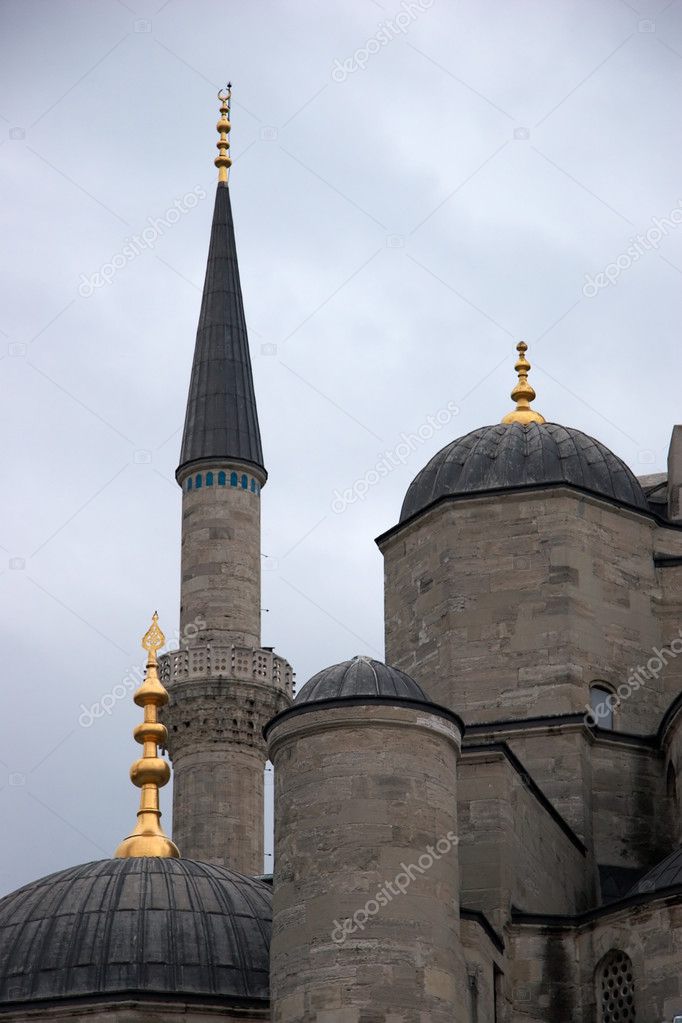 Minaret of Blue Mosque in winter, Istanbul, Turkey