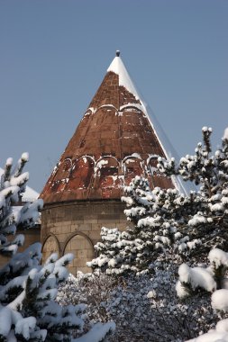 Mosque after a snowfall in Erzurum, Turkey clipart