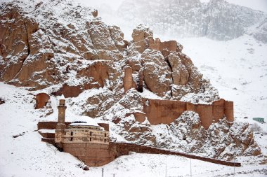 Old castle near Dogubayazit in winter, Eastern Turkey clipart