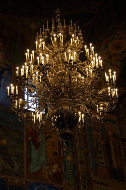 Chandelier in Russian orthodox Church of the Savior temple, Saint Petersburg clipart