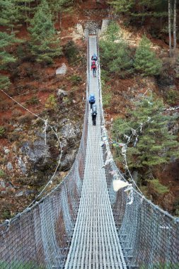 Rope bridge on Everest trek in Himalaya, Nepal clipart