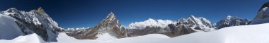 Mountain landscape wide panorama with Cho Oyu in background, Himalayas, Nepal clipart