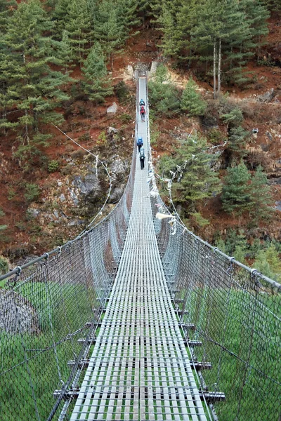 Ponte de suspensão na trilha Everest em Himalaya, Nepal — Fotografia de Stock