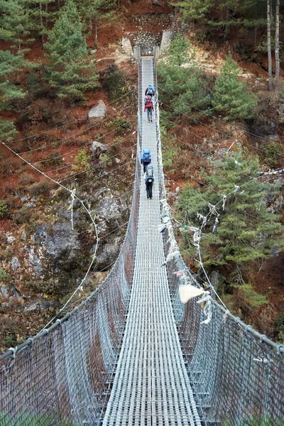 Ponte de corda na caminhada Everest em Himalaya, Nepal — Fotografia de Stock