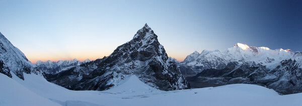 Rocky summit at sunrise panorama, Himalaya, Nepal