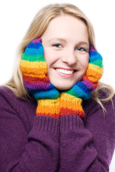 Jovem mulher riso beleza em glo colorido — Fotografia de Stock