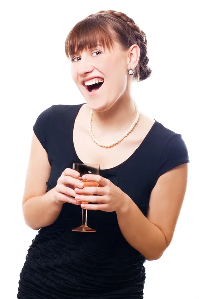 Щаслива жінка зі склянкою — стокове фото