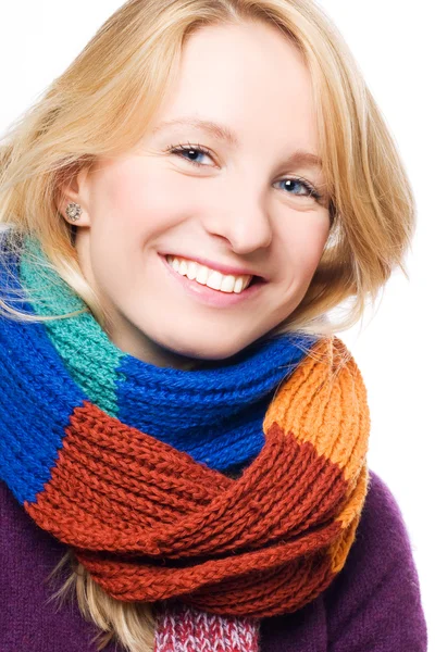 Portrait of a happy young woman in a sca — Stock Photo, Image