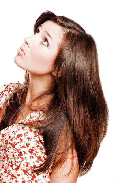 Fiatal nő szépségét a hosszú szőrszálakat — Stock Fotó