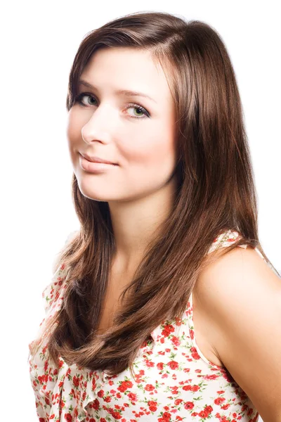 Portrét krása mladá žena brunett — Stock fotografie
