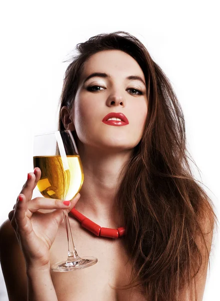 Bellezza giovane donna con vino — Foto Stock