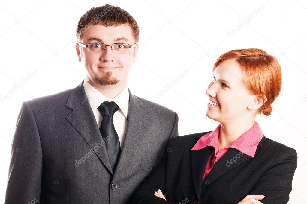 Happy business man and woman