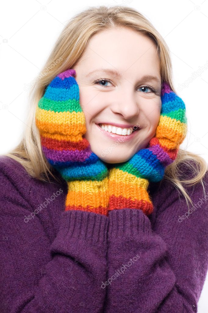 Young beauty laugh woman in colorful glo