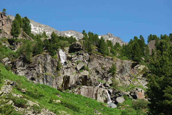 Dalen wth klippor, vattenfall och cedars — Stockfoto