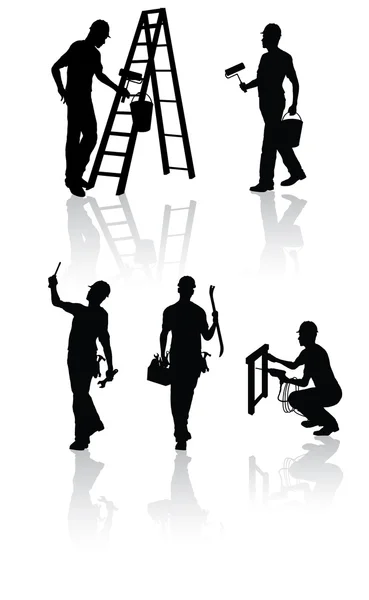 Stavební dělníci siluety — Stockový vektor