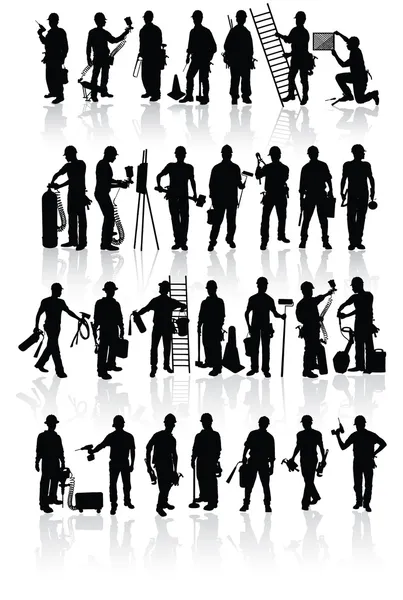 Silhouettes de travailleurs de la construction — Image vectorielle