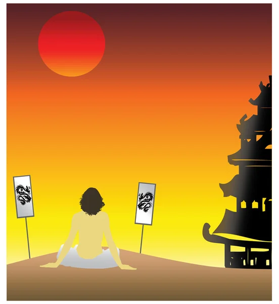 Coucher de soleil asiatique — Image vectorielle