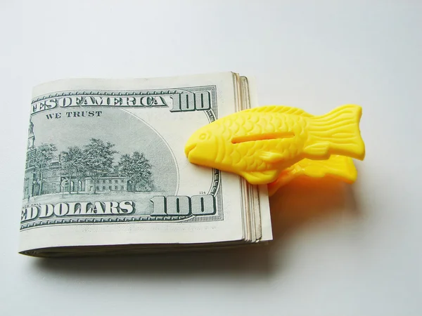 Dollar och fisk — Stockfoto