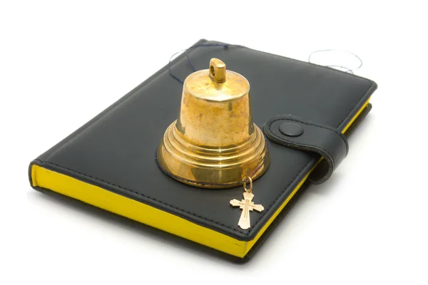 Hand bell, dagger and the bible — Stock Photo, Image